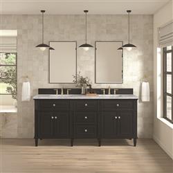 Gareth French Country Carrara Marble Black Wood Double Vanity Sink - 72"|