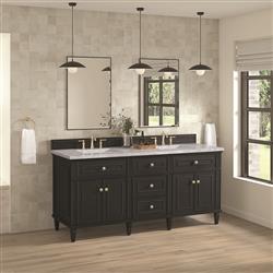 Gareth French Country Carrara Marble Black Wood Double Vanity Sink - 72"|