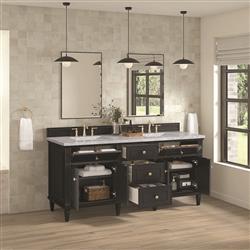 Gareth French Country Carrara Marble Black Wood Double Vanity Sink - 72"|