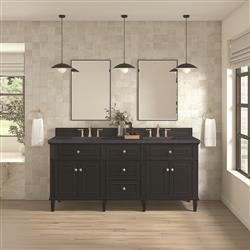 Gareth French Country Charcoal Quartz Black Wood Double Vanity Sink - 72"|