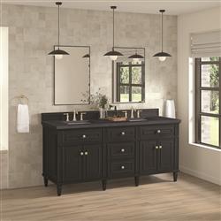 Gareth French Country Charcoal Quartz Black Wood Double Vanity Sink - 72"|