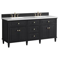 Gareth French Country White Zeus Quartz Black Wood Double Vanity Sink - 72"|