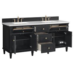 Gareth French Country White Zeus Quartz Black Wood Double Vanity Sink - 72"|