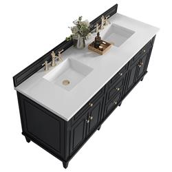 Gareth French Country White Zeus Quartz Black Wood Double Vanity Sink - 72"|