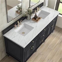 Gareth French Country White Zeus Quartz Black Wood Double Vanity Sink - 72"|