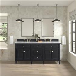 Gareth French Country White Zeus Quartz Black Wood Double Vanity Sink - 72"|