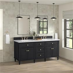 Gareth French Country White Zeus Quartz Black Wood Double Vanity Sink - 72"|