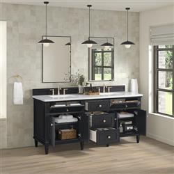 Gareth French Country White Zeus Quartz Black Wood Double Vanity Sink - 72"|