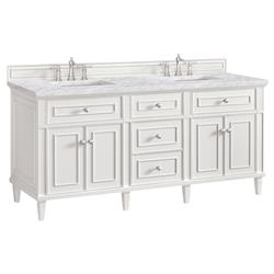 Gareth French Country Carrara Marble White Wood Double Vanity Sink - 72"|