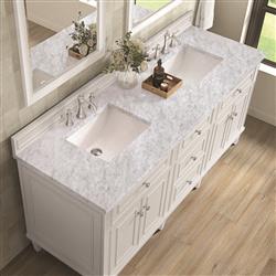 Gareth French Country Carrara Marble White Wood Double Vanity Sink - 72"|