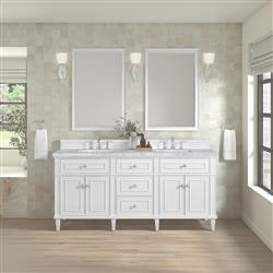 Gareth French Country Carrara Marble White Wood Double Vanity Sink - 72"|