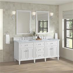 Gareth French Country Carrara Marble White Wood Double Vanity Sink - 72"|