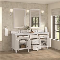 Gareth French Country Carrara Marble White Wood Double Vanity Sink - 72"|