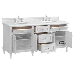Gareth French Country White Zeus Quartz White Wood Double Vanity Sink - 72"|