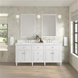 Gareth French Country White Zeus Quartz White Wood Double Vanity Sink - 72"|