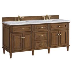 Gareth French Country Carrara Marble Brown Wood Double Vanity Sink - 72"|
