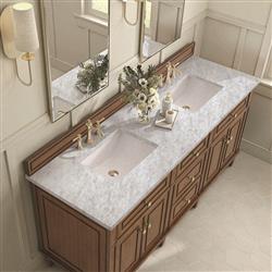 Gareth French Country Carrara Marble Brown Wood Double Vanity Sink - 72"|