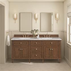Gareth French Country Carrara Marble Brown Wood Double Vanity Sink - 72"|