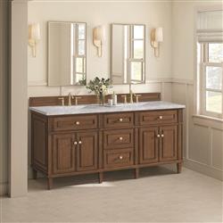 Gareth French Country Carrara Marble Brown Wood Double Vanity Sink - 72"|