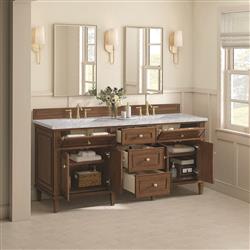 Gareth French Country Carrara Marble Brown Wood Double Vanity Sink - 72"|