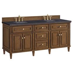 Gareth French Country Charcoal Quartz Brown Wood Double Vanity Sink - 72"|