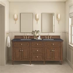 Gareth French Country Charcoal Quartz Brown Wood Double Vanity Sink - 72"|