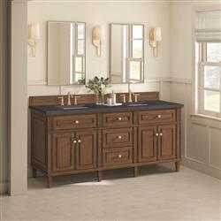 Gareth French Country Charcoal Quartz Brown Wood Double Vanity Sink - 72"|