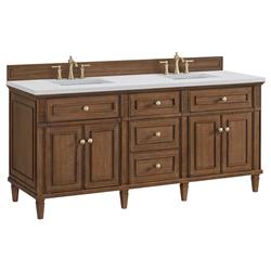 Gareth French Country White Zeus Quartz Brown Wood Double Vanity Sink - 72"|