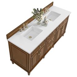 Gareth French Country White Zeus Quartz Brown Wood Double Vanity Sink - 72"|