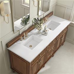 Gareth French Country White Zeus Quartz Brown Wood Double Vanity Sink - 72"|