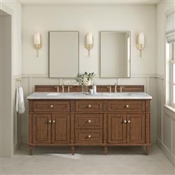 Gareth French Country White Zeus Quartz Brown Wood Double Vanity Sink - 72"|