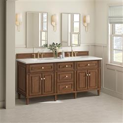 Gareth French Country White Zeus Quartz Brown Wood Double Vanity Sink - 72"|