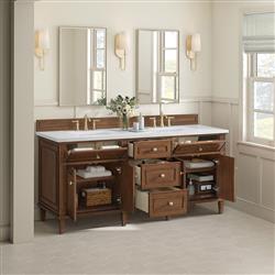 Gareth French Country White Zeus Quartz Brown Wood Double Vanity Sink - 72"|