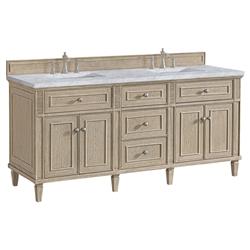 Gareth French Country Carrara Marble Whitewashed Wood Double Vanity Sink - 72"|