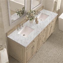 Gareth French Country Carrara Marble Whitewashed Wood Double Vanity Sink - 72"|
