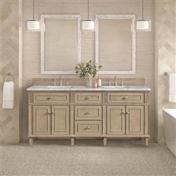 Gareth French Country Carrara Marble Whitewashed Wood Double Vanity Sink - 72"|