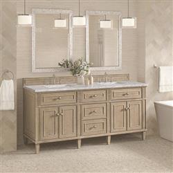 Gareth French Country Carrara Marble Whitewashed Wood Double Vanity Sink - 72"|