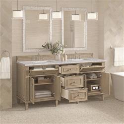 Gareth French Country Carrara Marble Whitewashed Wood Double Vanity Sink - 72"|