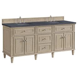 Gareth French Country Charcoal Quartz Whitewashed Wood Double Vanity Sink - 72"|