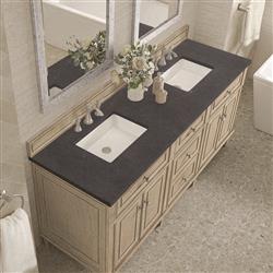 Gareth French Country Charcoal Quartz Whitewashed Wood Double Vanity Sink - 72"|