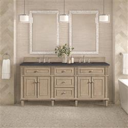 Gareth French Country Charcoal Quartz Whitewashed Wood Double Vanity Sink - 72"|