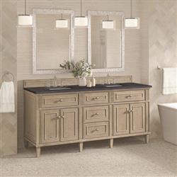Gareth French Country Charcoal Quartz Whitewashed Wood Double Vanity Sink - 72"|