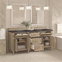 Gareth French Country Charcoal Quartz Whitewashed Wood Double Vanity Sink - 72"|