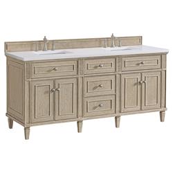 Gareth French Country White Zeus Quartz Whitewashed Wood Double Vanity Sink - 72"|