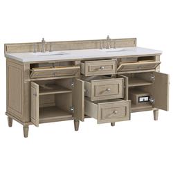 Gareth French Country White Zeus Quartz Whitewashed Wood Double Vanity Sink - 72"|