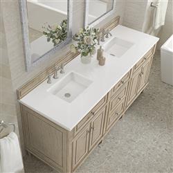Gareth French Country White Zeus Quartz Whitewashed Wood Double Vanity Sink - 72"|
