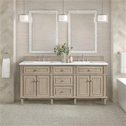 Gareth French Country White Zeus Quartz Whitewashed Wood Double Vanity Sink - 72"|