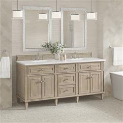 Gareth French Country White Zeus Quartz Whitewashed Wood Double Vanity Sink - 72"|