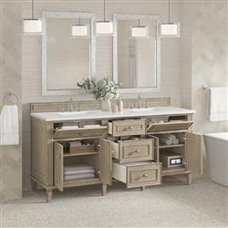 Gareth French Country White Zeus Quartz Whitewashed Wood Double Vanity Sink - 72"|