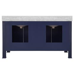 Worlds Away Blanche Regency White Marble Navy Linen Double Vanity Sink - 60"|